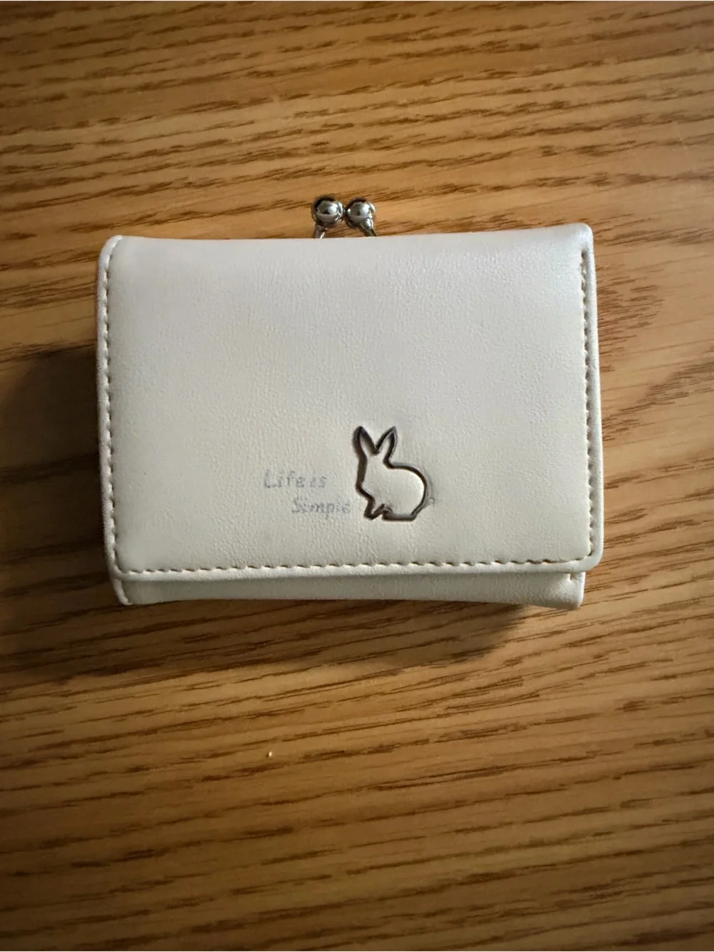 Cream Compact Wallet with Silver Fish Logo